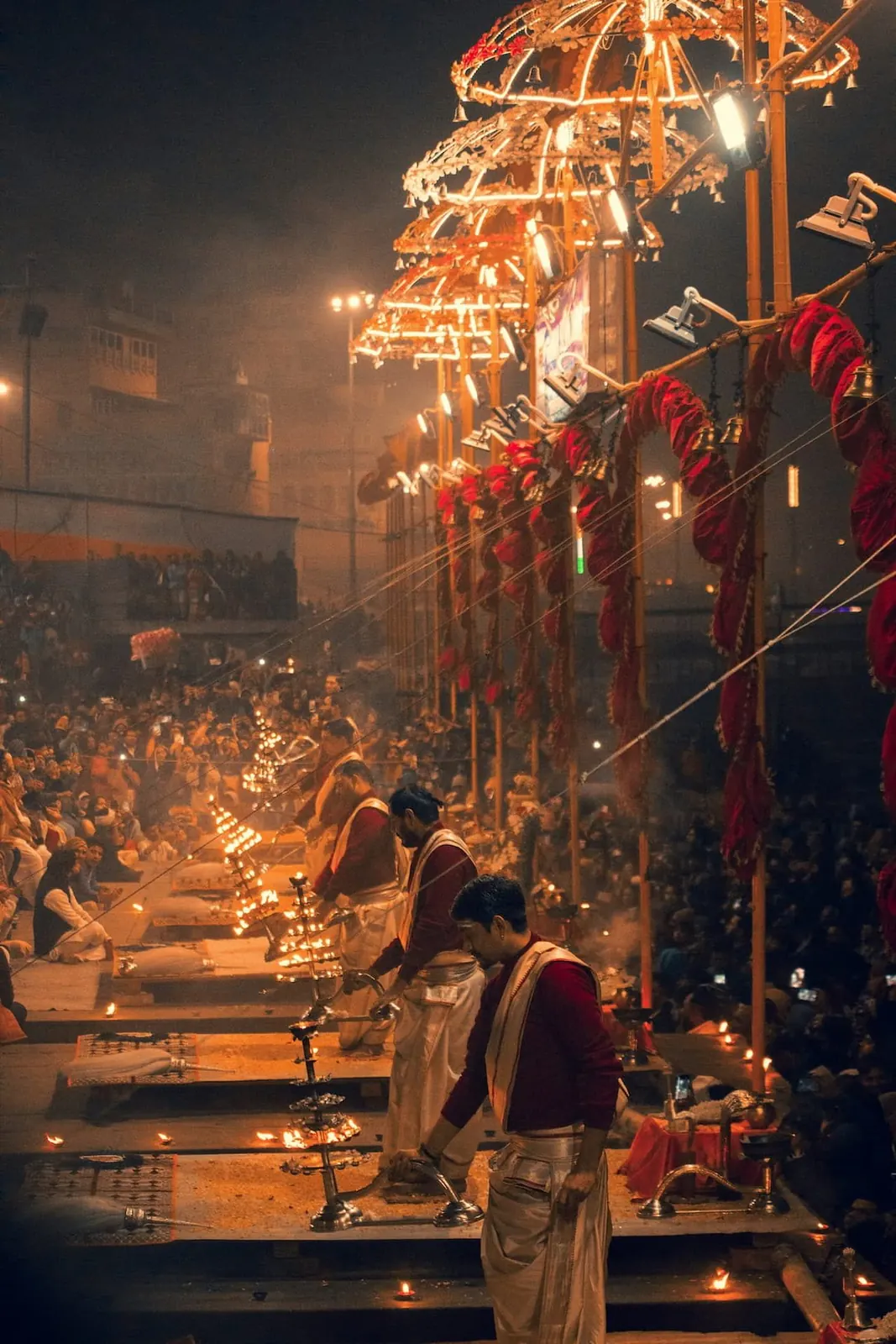 Evening Ganga aarti on the ghats of Varanasi